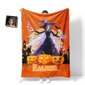 Personalized Face & Name Princess Halloween Night Girl Photo Blanket-Blankets-Amor Custom Gifts