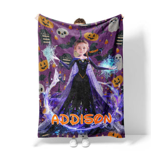 Personalized Face & Name Princess Halloween Pattern Girl Blanket-Blankets-Amor Custom Gifts