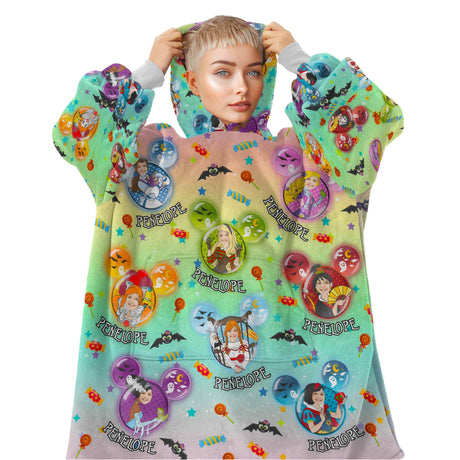 Personalized Face & Name Princess Horror Icons Halloween Snug Oversized Wearable Hoodie Blanket-Hoodie Blanket-Amor Custom Gifts