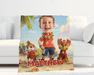 Personalized Face & Name Ryder Paw Patrol Wear Hawaiis Shirt Boy Blanket Blankets