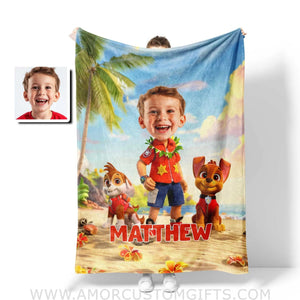 Personalized Face & Name Ryder Paw Patrol Wear Hawaiis Shirt Boy Blanket Blankets