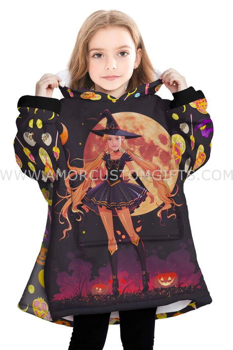 Personalized Face & Name Sailor Moon Halloween Girl Snug Oversized Wearable Hoodie Blanket-Hoodie Blanket-Amor Custom Gifts