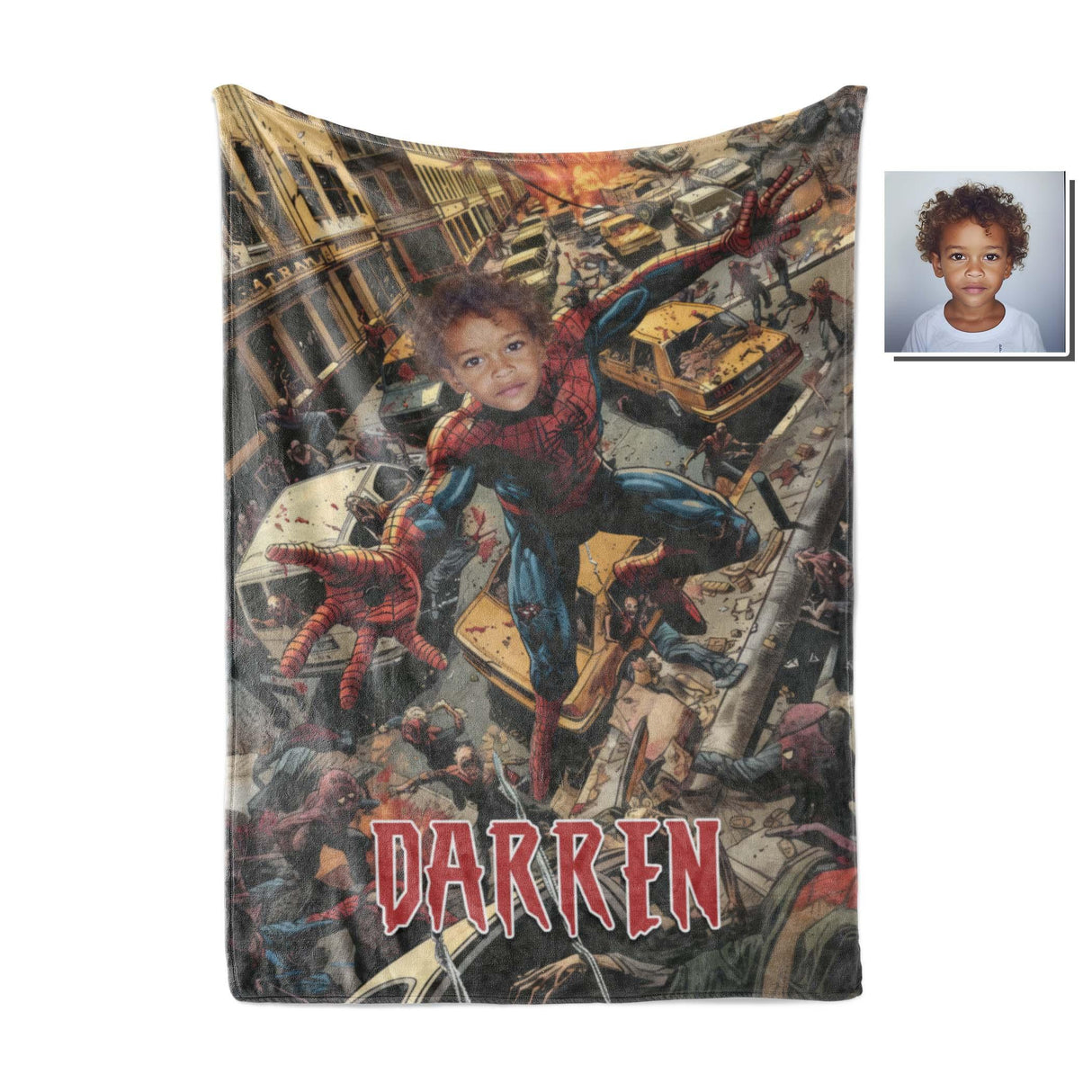 Personalized Face & Name Spider Boy Halloween Zombie Photo Blanket-Blankets-Amor Custom Gifts