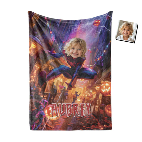 Personalized Face & Name Spider Girl Halloween NY Photo Blanket-Blankets-Amor Custom Gifts