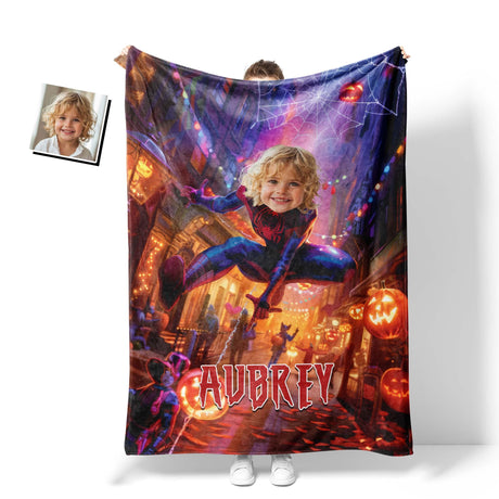 Personalized Face & Name Spider Girl Halloween NY Photo Blanket-Blankets-Amor Custom Gifts