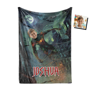 Personalized Face & Name Spiderboy Halloween City Photo Boy Blanket-Blankets-Amor Custom Gifts