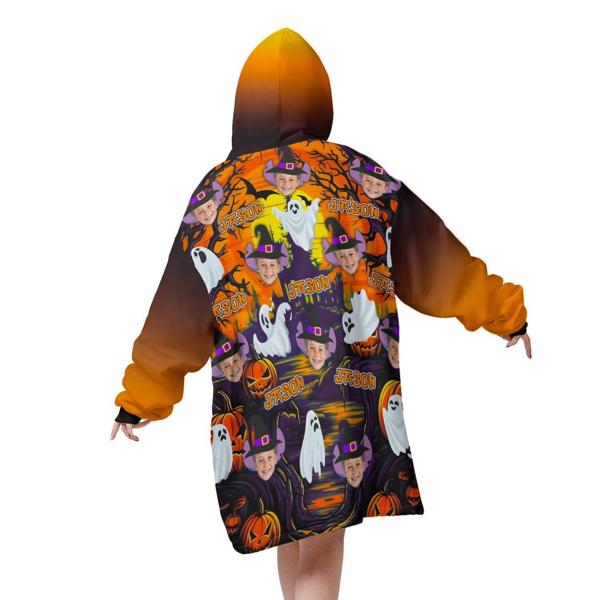 Personalized Face & Name Stitch Witch Halloween Snug Oversized Wearable Hoodie Blanket-Hoodie Blanket-Amor Custom Gifts