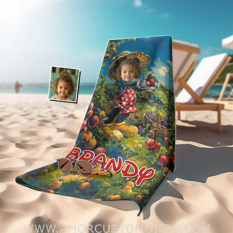 Personalized Face & Name Summer Cartoon Mouse Fruit Harvest Beach Towel Towels