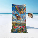 Personalized Face & Name Summer Cartoon Mouse Hot Air Balloon Ride Girl Beach Towel Towels