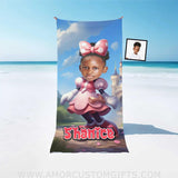 Towels Personalized Face & Name Summer Cartoon Mouse Mini Castle Pink Dress Beach Towel