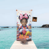 Towels Personalized Face & Name Summer Cartoon Mouse Mini Schoolgirl Crayon Pencil Girl Beach Towel