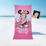 Towels Personalized Face & Name Summer Cartoon Mouse Pink Girl Beach Towel