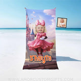 Towels Personalized Face & Name Summer Cartoon Mouse Pink Mini Castle Beach Towel