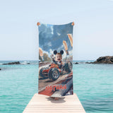 Personalized Face & Name Summer Cartoon Mouse Racing Boy Photo Beach Towel - Amor Custom Gifts