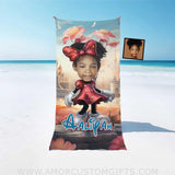 Towels Personalized Face & Name Summer Cartoon Mouse Red Dress Castle Girl Beach Towel