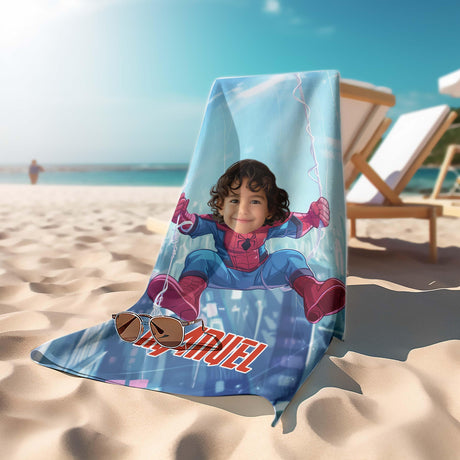 Towels Personalized Face & Name Summer Chibi Caricature Spider Boy Beach Towel