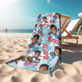 Towels Personalized Face & Name Summer Chibi Caricature  Spider Boy Beach Towel