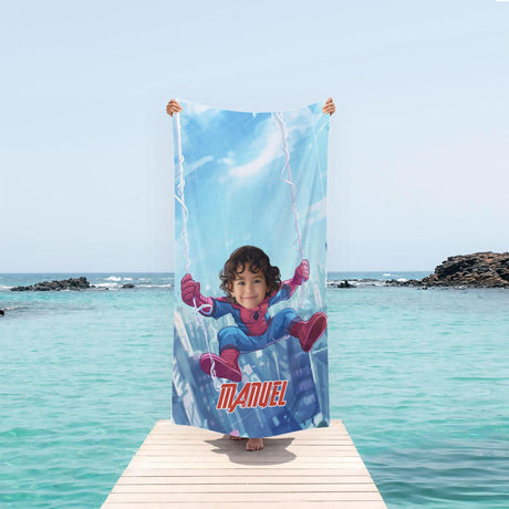 Towels Personalized Face & Name Summer Chibi Caricature Spider Boy Beach Towel