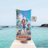 Personalized Face & Name Summer Dog Patrol Puppies Adventure Beach Volleyball Girl Towel Towels