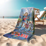 Personalized Face & Name Summer Dog Patrol Puppies Adventure Fishing Girl Beach Towel Towels