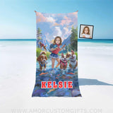 Personalized Face & Name Summer Dog Patrol Puppies Adventure Fishing Girl Beach Towel Towels