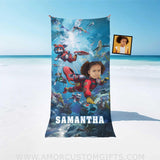 Personalized Face & Name Summer Dog Patrol Puppies Adventure Scuba Diving Girl Beach Towel Towels