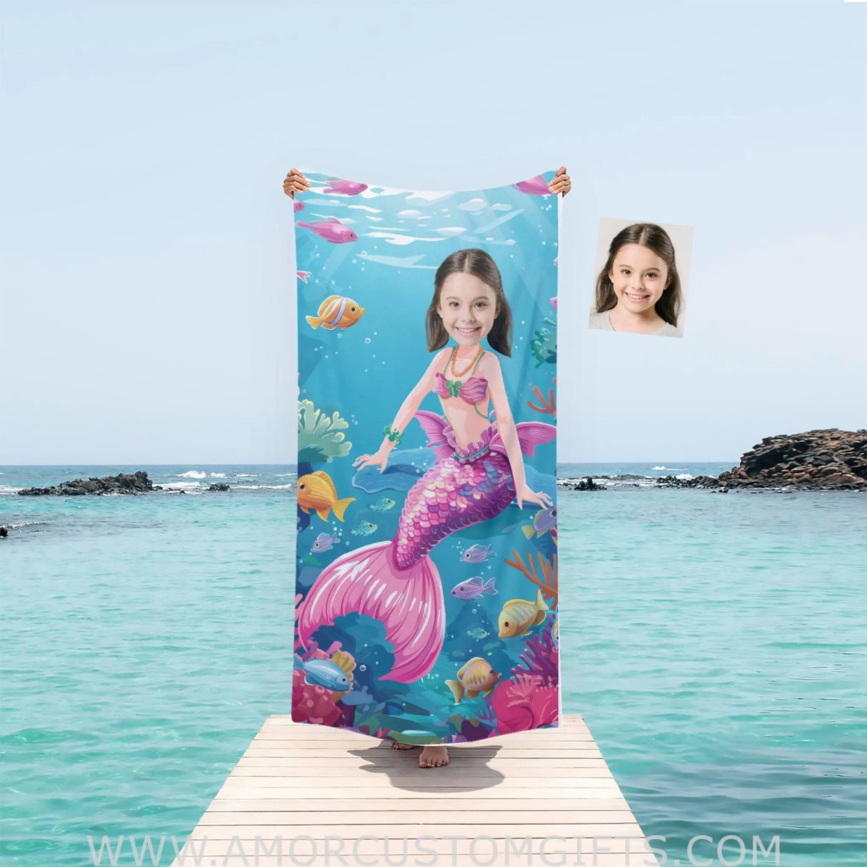 Personalized Face & Name Summer Fashion Doll Barbie Mermaid Girl Beach  Towel - Towels Cartoon Mouse – Amor Custom Gifts