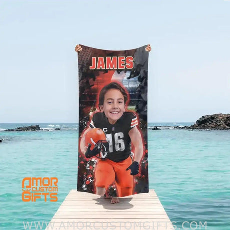 Towels Personalized Face & Name Summer Football Cleveland Browns Boy Beach Towel