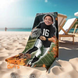 Towels Personalized Face & Name Summer Football Las Vegas Raiders Boy Beach Towel