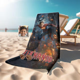 Personalized Face & Name Summer Halloween Spider Boy Escape From City Beach Towel - Amor Custom Gifts