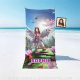 Towels Personalized Face & Name Summer Minecraft Girl Riding On Minecraft Wings Unicorn Beach Towel