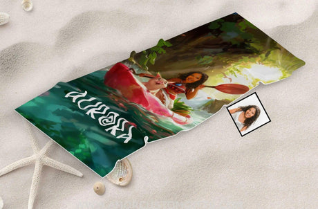 Towels Personalized Face & Name Summer Moana Princess Beach Towel