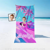 Towels Personalized Face & Name Summer Barbi Car Beach Beach Towel