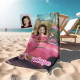 Towels Personalized Face & Name Summer Fashion Doll Classic Car Girl Beach Towel