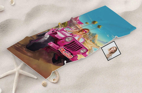 Towels Personalized Face & Name Summer Barbi Jeep Truck Beach Beach Towel