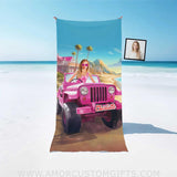 Towels Personalized Face & Name Summer Barbi Jeep Truck Beach Beach Towel