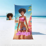 Towels Personalized Face & Name Summer Barbi Surfing Beach Towel