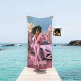 Towels Personalized Face & Name Summer Pink Fashion Doll Pink Classic Car Beach Towel