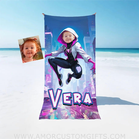 Towels Personalized Face & Name Summer Pink Ghost Spider Girl Gwen Beach Towel