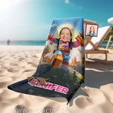 Towels Personalized Face & Name Summer Rolox Pink Girl Beach Towel