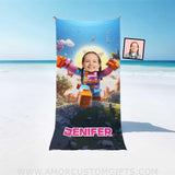 Towels Personalized Face & Name Summer Rolox Pink Girl Beach Towel