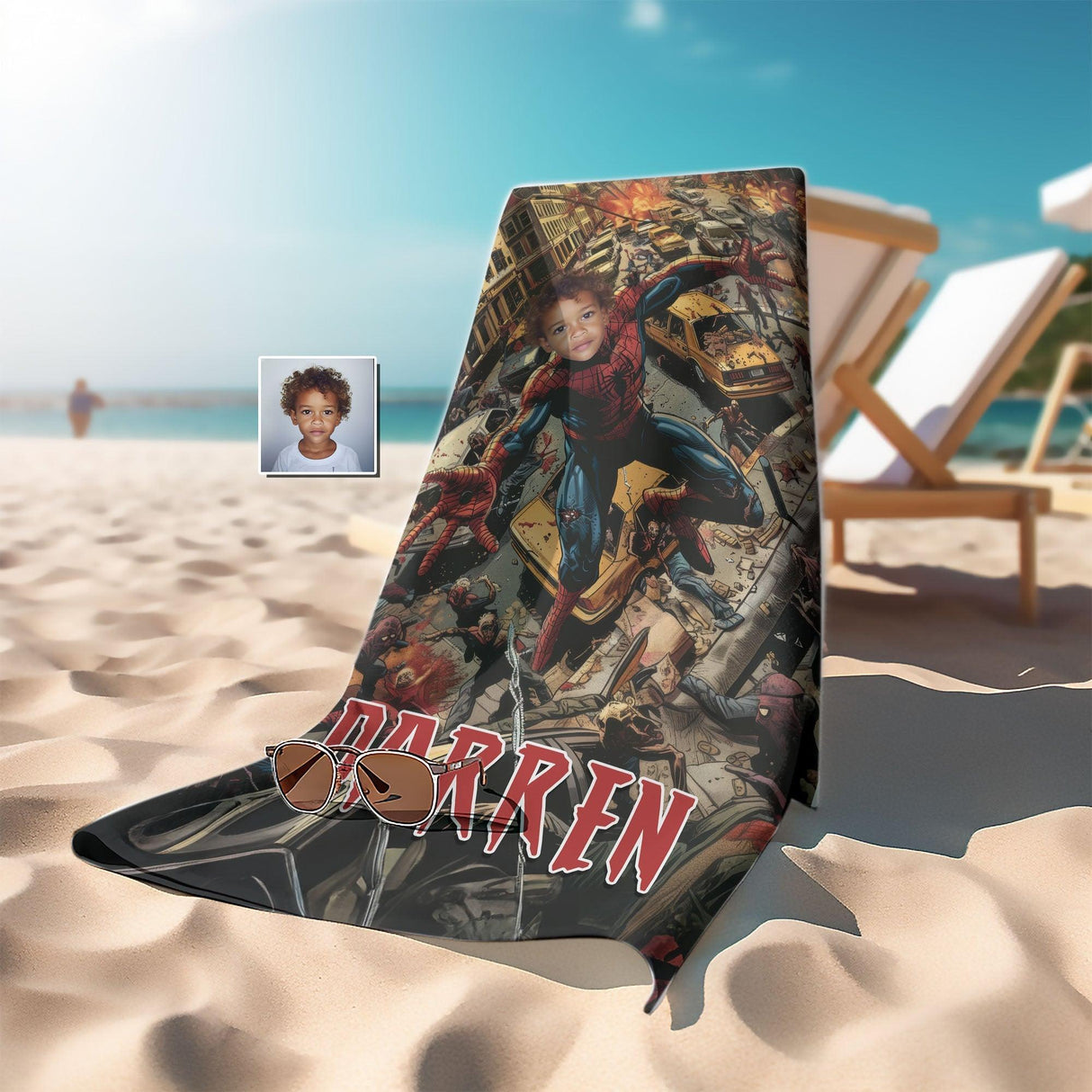 Personalized Face & Name Summer Spider Boy Halloween Zombie Beach Towel - Amor Custom Gifts