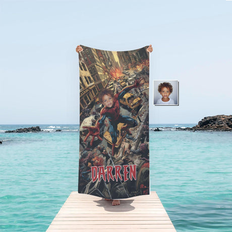 Personalized Face & Name Summer Spider Boy Halloween Zombie Beach Towel - Amor Custom Gifts