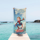 Personalized Face & Name Summer Spider Boy Summer Surfing Tropical Beach Superhero Boy Beach Towel - Amor Custom Gifts