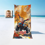 Towels Personalized Face & Name Summer Spider Boy With Monster Truck Boy Beach Towel