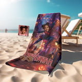 Personalized Face & Name Summer Spider Girl Halloween NY Escape From City Beach Towel - Amor Custom Gifts