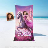 Towels Personalized Face & Name Summer Unicorn Girl Brown Barbie Inspired Princess In Pink Beach Towel