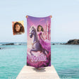 Towels Personalized Face & Name Summer Unicorn Girl Brown Barbie Inspired Princess In Pink Beach Towel