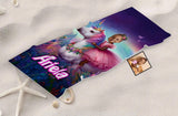 Towels Personalized Face & Name Summer Unicorn Girl Brown Barbie Princess In Pink Beach Towel