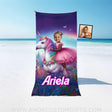 Towels Personalized Face & Name Summer Unicorn Girl Brown Barbie Princess In Pink Beach Towel